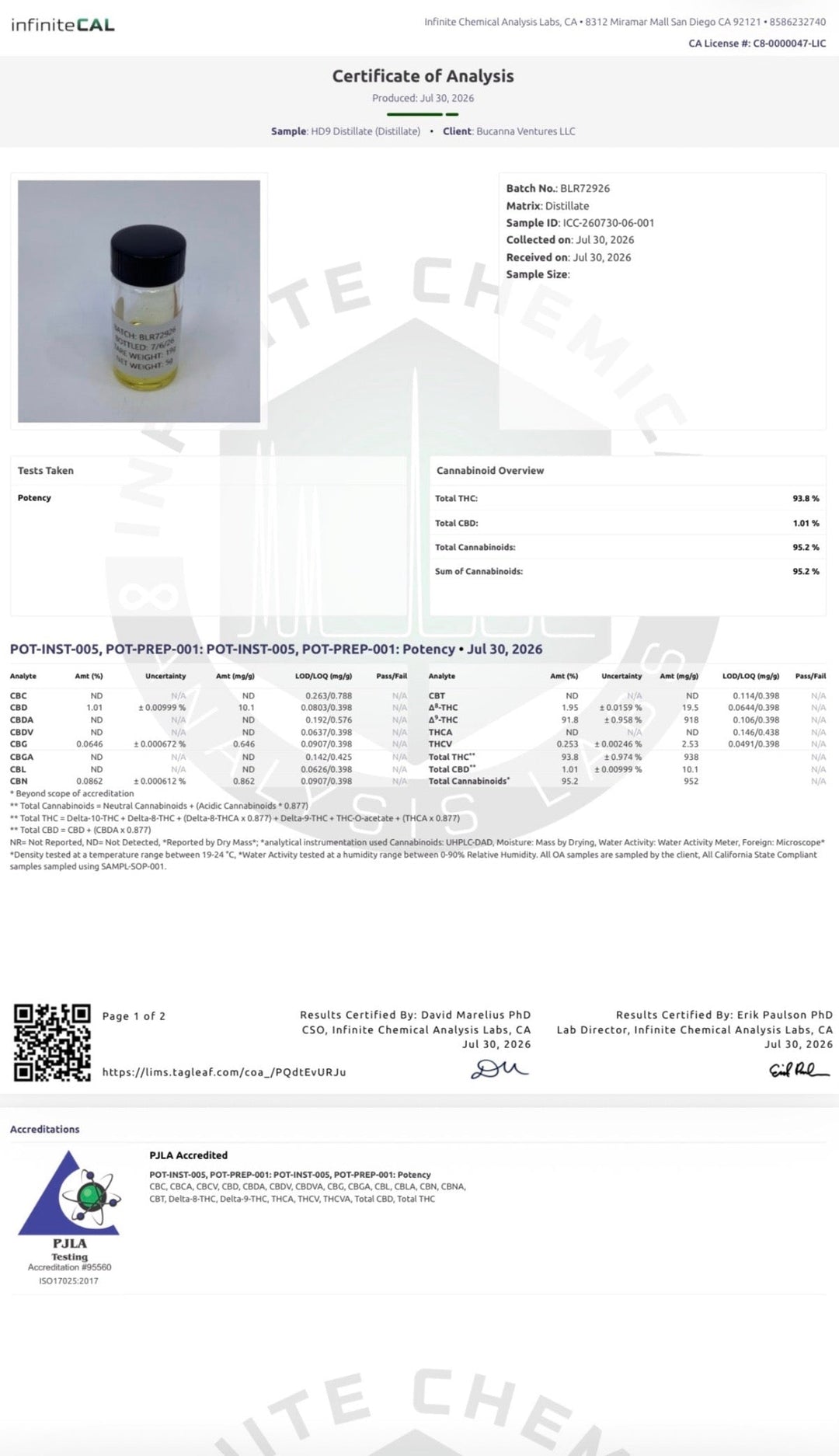 1 Gram 86.7% THCa Distillate 510