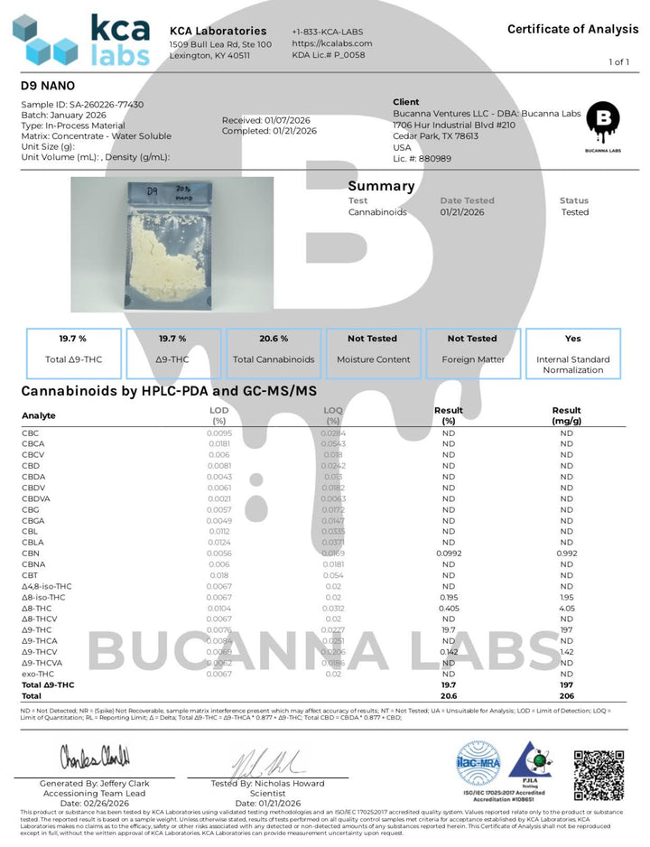 1 ib(442g) D9 Nano Powder 20% 200mgs per gram