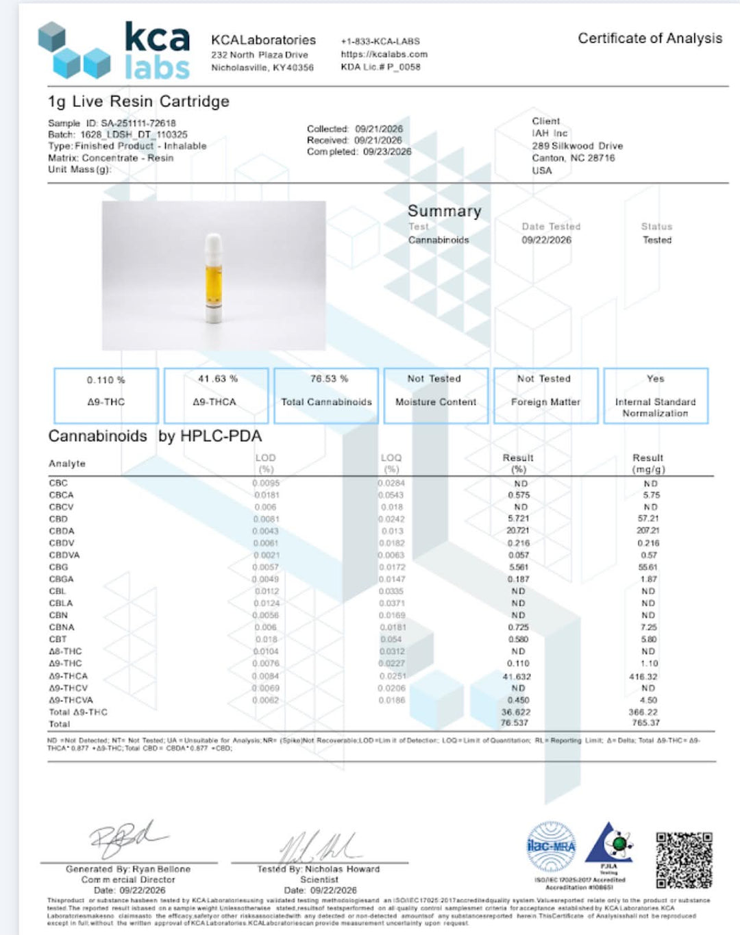 1 Gram THCa Live Resin 510 87.1%